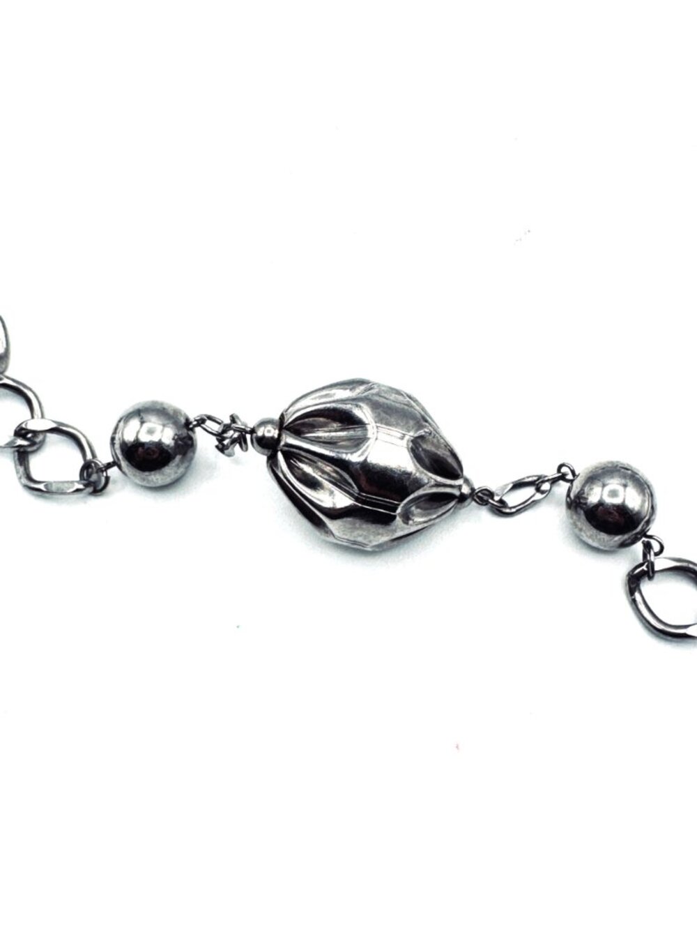 Vintage Chunky Metal Necklace Mid-Century Brutalist Silver Tone Beads Chain 32" - Picture 3 of 10